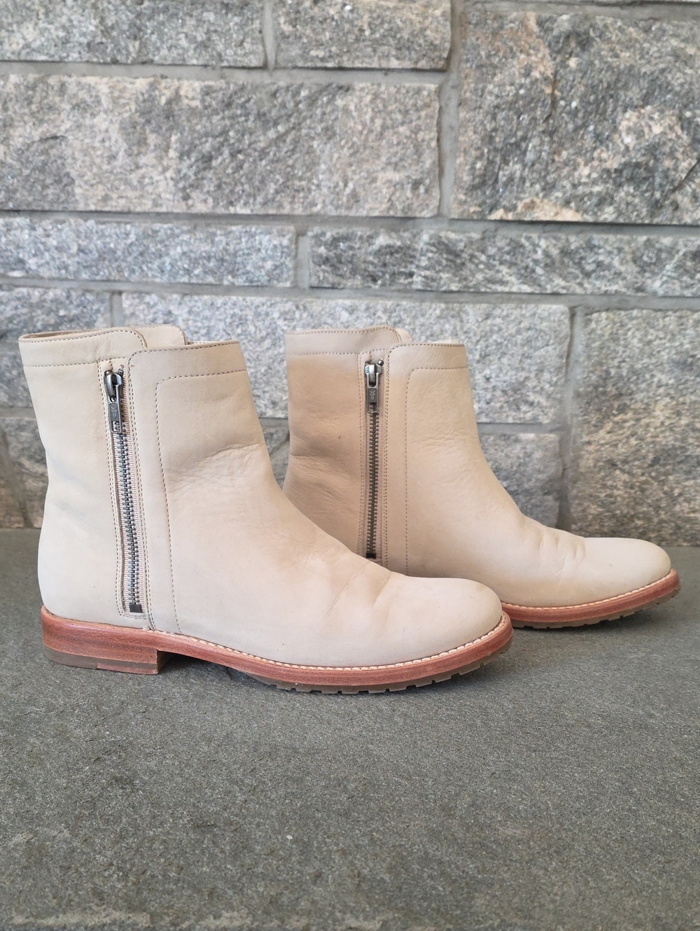 Frye Women's Cream Leather Side-Zip Ankle Boots